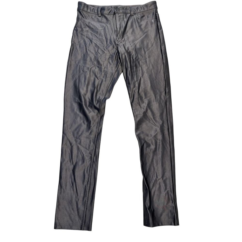 H&M Divided Pants Womens Large Black Coated Faux Leather Skinny Stretch Zip‎ Fly